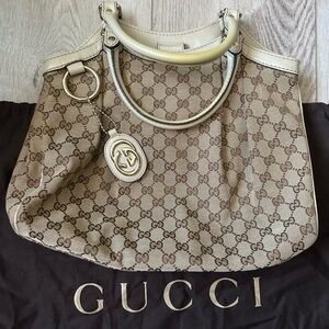 Gucci Beige and Cream Monogram Shoulder Bag